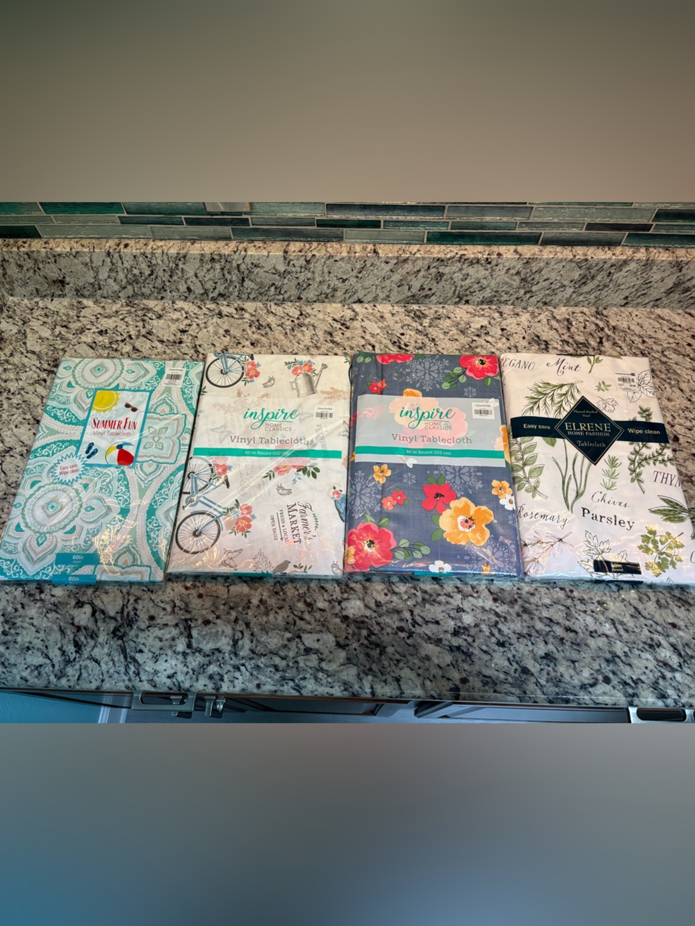 Set of 4 Decorative Vinyl Tablecloths - Floral & Botanical Prints